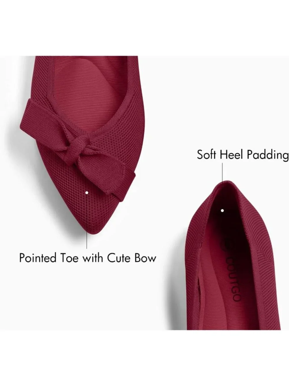 Women's Red Pointed Toe Comfortable Dressy Knit Bow Casual Ballet Flat Shoes
